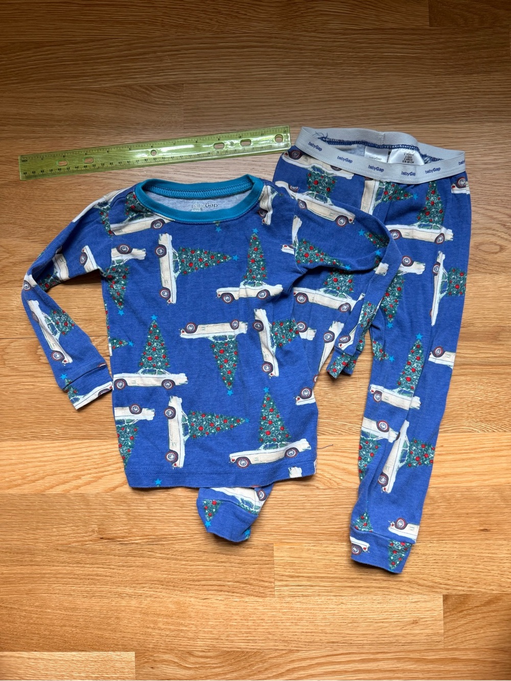 Baby GAP Blue Holiday Truck & Tree Pajama Set (size 2)